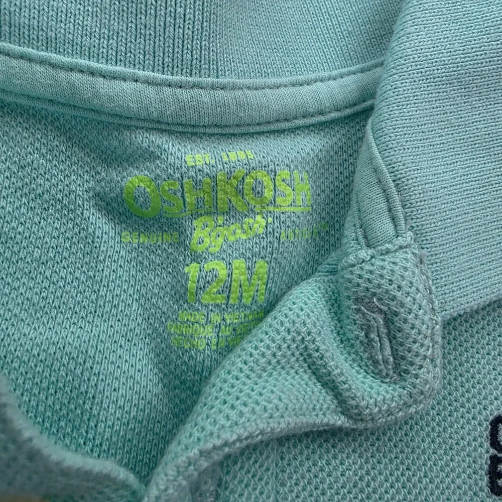 OshKosh Bgosh Baby Boy Mint Green Polo Bodysuit Short Sleeve 12M Pique Knit